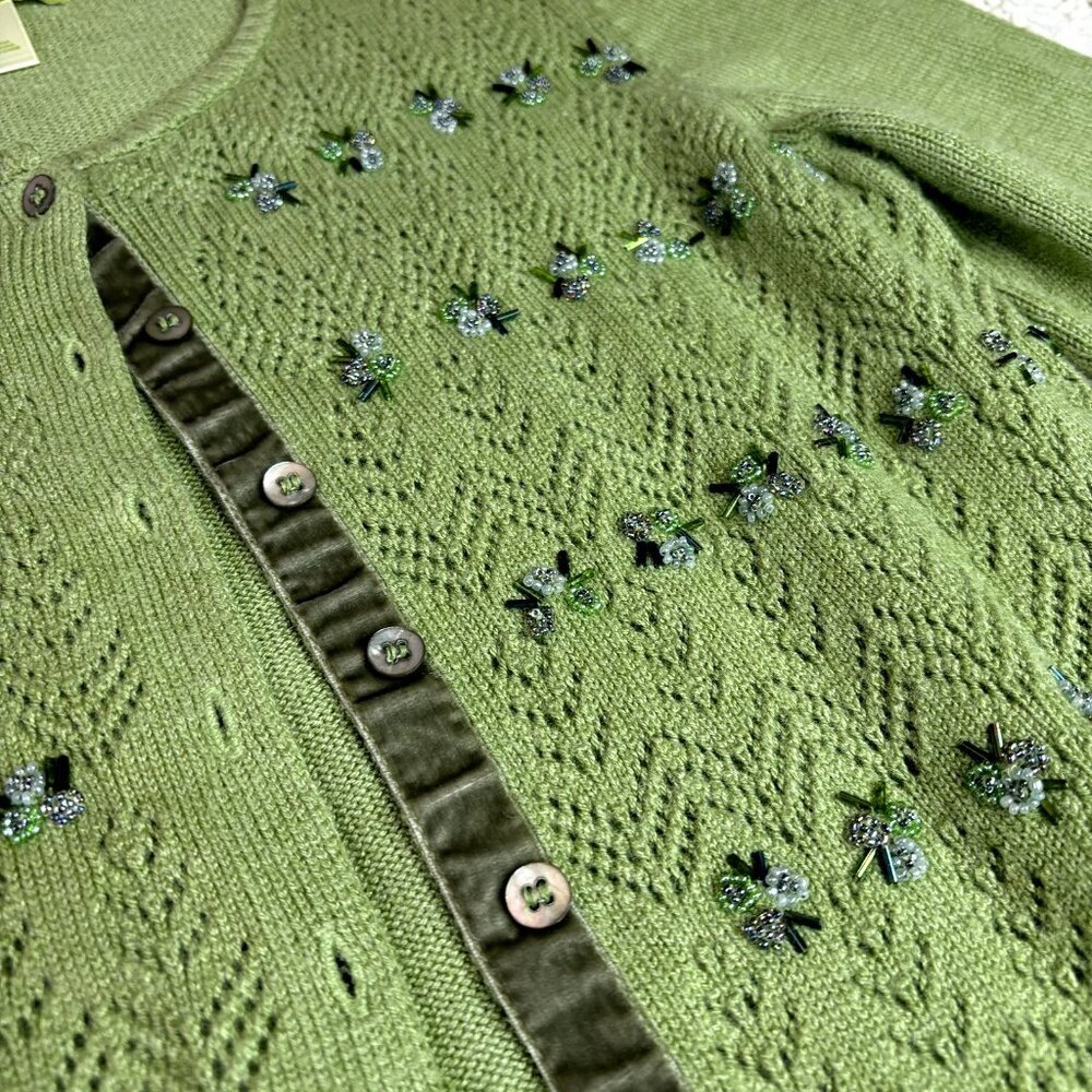 Sigrid Olsen Women's Green Open Front Knit Cardigan Sweater Silk Blend Size M